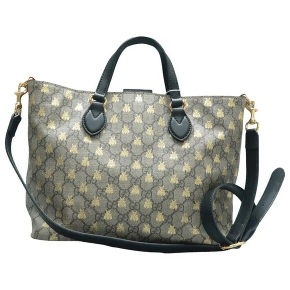 Authentic Gucci GG Supreme Bees Tote Bag Canvas Leather Crossbody Luxury